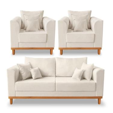 Imagem de Kit Sofá 3 Lugares E 2 Poltronas Beny Viena Linho Bege