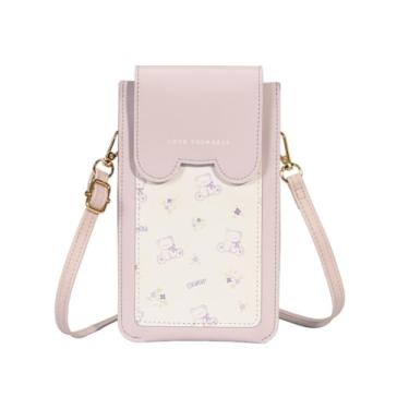 Imagem de Bolsas de telefone pequenas bolsas transversais femininas de couro da moda urso fofo compartimento triplo tela sensível ao toque com bloqueio RFID transversal, Roxa, Medium, Tendência