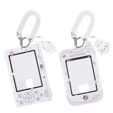 Imagem de 2 peças porta-cartões fotográficos de acrílico Y2K, porta-crachá bonito em forma de câmera e telefone com pingente, protetor de cartão de foto transparente para fãs e colecionadores