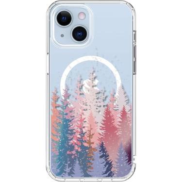 Imagem de ICEDIO Capa para iPhone 14 Plus com protetor de tela – Compatível com carregamento sem fio, proteção aprimorada para câmera, capa de telefone transparente com design floral moderno para mulheres