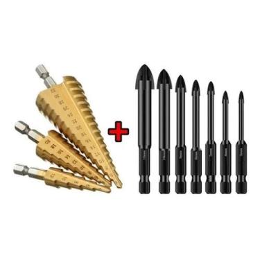 Imagem de 3 Brocas Escalonada 12Mm/20Mm/32Mm + 7 Brocas Vidro Telha - S.G Style