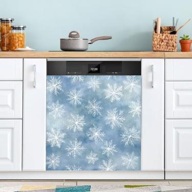 Imagem de ATTX Capa magnética de flocos de neve brancos, 58 cm C x 66 cm A decoração da capa frontal da máquina de lavar louça, decalques de armário doméstico adesivos de eletrodomésticos #175