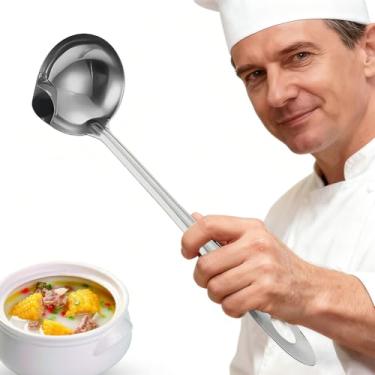 Imagem de Concha de sopa com separador de óleo, concha de sopa separadora de gordura de aço inoxidável - Colher de escumadeira para molho, caldo e ensopado, grau de cozinha e restaurante/grande