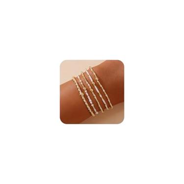 Imagem de SHINUS BOHO Conjunto de pulseiras com contas banhadas a ouro 14K para mulheres, contas elásticas boêmias, coloridas, joias, amizade, verão, moderno, 7.0, Sem Pedra Preciosa