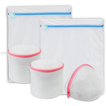 Imagem de Simple Houseware Sutiã de Lavar Roupas de Casa Lingerie Malha Saco de Lavar, Branco, 2 Large, 4 Underwear Bags, 6