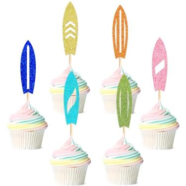 Imagem de Ercadio 30 peças de enfeite de cupcake de prancha de surfe, decorações de bolo de praia, palhetas, mini detalhes para piscina, verão, praia, festa, luau, aniversário, chá de bebê, suprimentos de festa