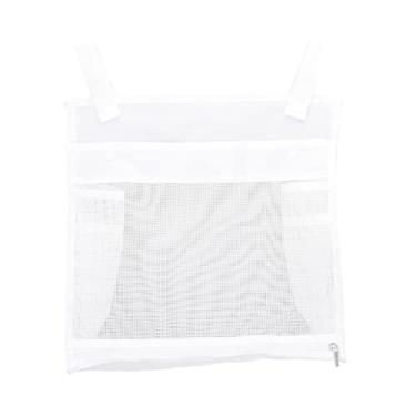 Imagem de CUOFYUNL Organizador de brinquedos de banho de malha para bebês de grande capacidade Suporte de brinquedos para crianças com botão de pressão Bolsa de armazenamento com zíper (Branca)
