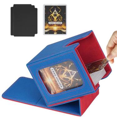Imagem de Jaffzora Deck Box for MTG Commander, Magnetic Card Display Case, TCG Card Storage Box, Holds 100 Double-Sleeved Cards, Blue&Red