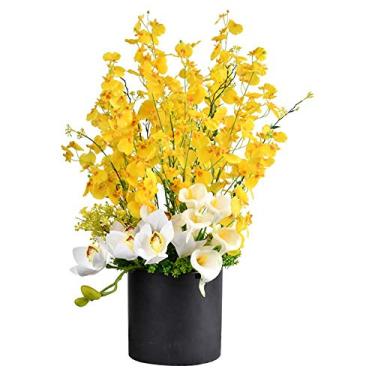 Imagem de LMJYU Flores de orquídea artificiais, orquídeas dançantes de toque real e bonsai de lírio de calla para decoração de mesa, escritório, casa, festa, branco, branco