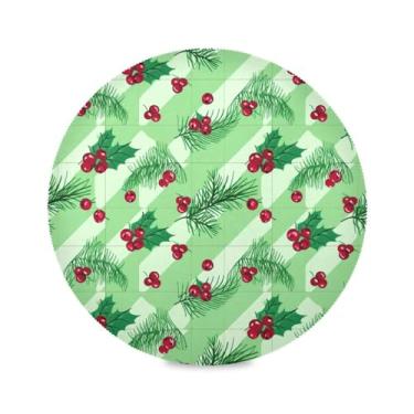 Imagem de Wassud Jogo americano folhas de azevinho listras verdes tapetes de mesa redondos para cozinha e jantar tapetes laváveis resistentes ao calor decoração de mesa 39 cm