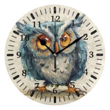Imagem de CEBUGI Relógio de parede de coruja fofo operado por bateria, relógios de parede silenciosos sem tique-taque para cozinha, banheiro, quarto, escritório, decoração 25,4 cm