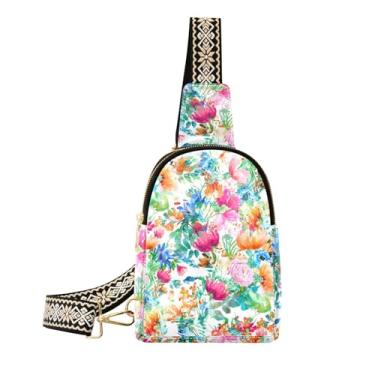 Imagem de CEBUGI Bolsa tiracolo de couro com flores coloridas para mulheres, pochete transversal para trilhas, viagens ao ar livre