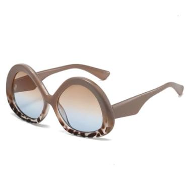 Imagem de HCPIHF Óculos de sol triangulares ovais da moda, femininos, vintage, com estampa, masculino, punk, degradê, uv400 (azul chá cáqui)