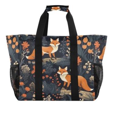 Imagem de Wassud Two Foxes Sacolas de mercearia reutilizáveis grande bolsa organizadora de lona impermeável para praia, piquenique, lavanderia, viagem