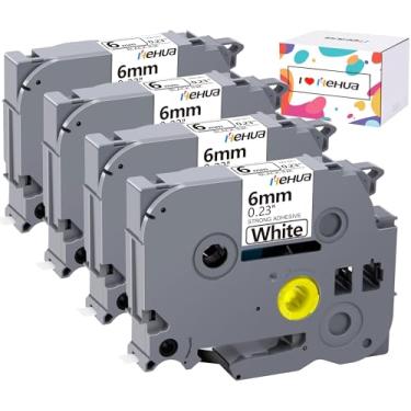 Imagem de Hehua Fita adesiva branca laminada extra de 6 mm 0,23 mm compatível com Brother TZe-S211 TZeS211 TZ-S211 TZS211 para Ptouch PT D210 D200 H110 H100, 1/10.2 cm x 8 m preto sobre branco, pacote com 4
