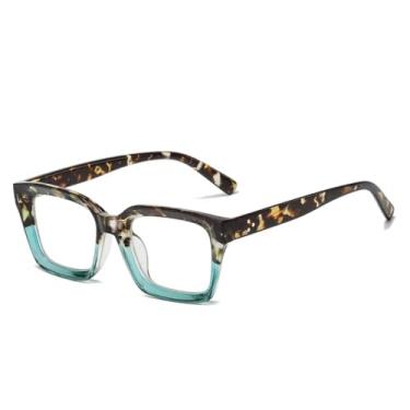 Imagem de Armação de óculos vintage transparente para mulheres, com rebites, lentes anti-luz azul, unissex (C22 Leopard Green)
