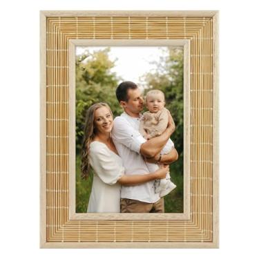 Imagem de Golden State Art Porta-retrato 10 x 15 cm – Tecido de bambu com vidro – Porta-retrato Boho – Visor de parede e mesa, 1 pacote