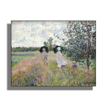 Imagem de OKRA Monet Canvas Wall Art - Promenade Near Argenteuil Wall Decor - Pintura de paisagem de flores - Adequado para bares, escritórios e corredores. Sem moldura. 30 x 40 cm