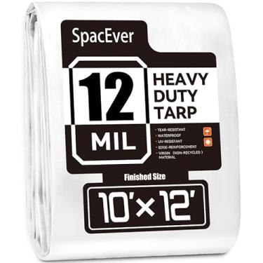 Imagem de Lona resistente de 35 x 30 m, lona grande de 12 mil de espessura à prova d'água com ilhós, resistente a UV e rasgos, capa de plástico para barraca de piscina ao ar livre, lenha, branca