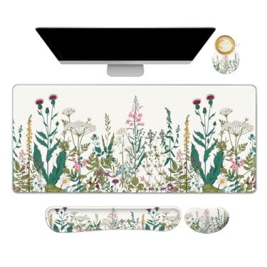 Imagem de NXZGO Tapete de mesa, mouse pad para jogos, conjunto de suporte de pulso, 4 em 1 antiderrapante XXL grande mousepad + teclado ergonômico descanso de pulso + suporte de pulso para mouse + porta-copos