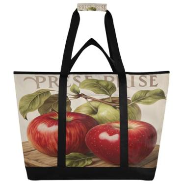 Imagem de Qilmy Bolsa térmica térmica com maçãs para mantimentos e viagens - Bolsa térmica reutilizável dobrável de grande capacidade, mantém a comida quente/fria para piqueniques, praia, acampamento, entrega