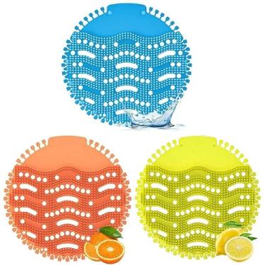 Imagem de Tela de mictório 24 PCS Bolos de mictório a granel perfumados anti-respingos tapetes de mictório frescos tapetes de mictório aromas (brisa do oceano/limão/laranja)