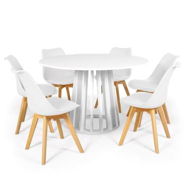 Imagem de Conjunto Mesa De Jantar Redonda Talia Branca 120cm Com 6 Cadeiras Eiffel Leda - Branco