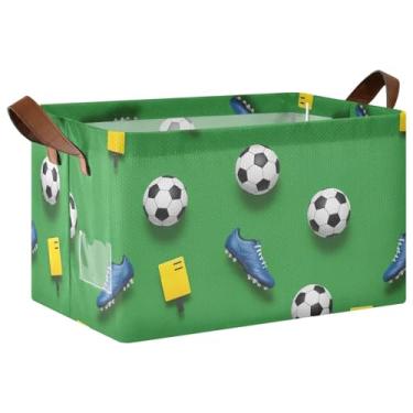 Imagem de Bolas de futebol caixas de armazenamento de roupas verdes com alças, compartimentos dobráveis para organização e armazenamento de sala de jogos 17 x 29 x 25 cm, 1 pacote