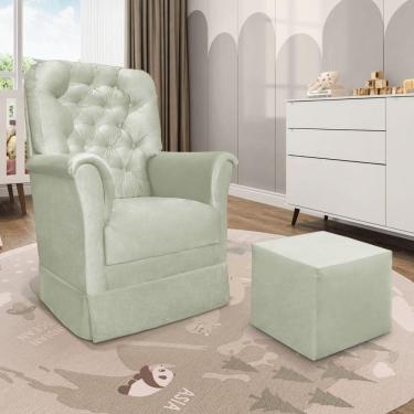 Imagem de Poltrona De Amamentação Com Balanço E Puff Angelin Veludo Menta P02 - D'rossi