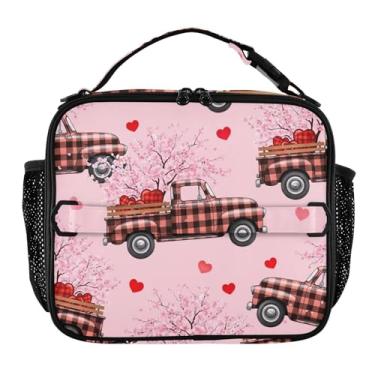 Imagem de Lancheira xadrez com corações de caminhão, rosa, floral, para mulheres, meninas, com alça de ombro, masculina, infantil, lancheira para trabalho, meninos, animal, floral, bolsa térmica