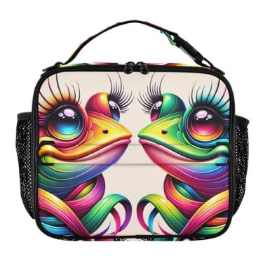 Imagem de Joisal Lancheira divertida de sapo colorido para mulheres, meninas, lancheira masculina e infantil, lancheira para trabalho, bolsa térmica para escola