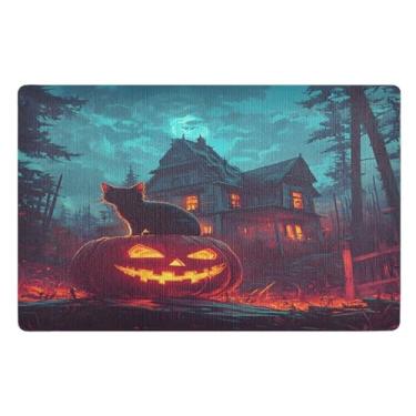 Imagem de Haunted House Tapetes de porta para gatos absorventes ao ar livre para patas enlameadas, tapetes pequenos, decoração de varanda frontal