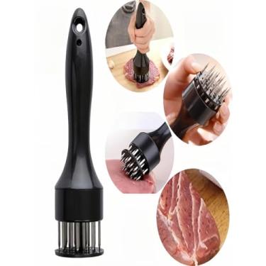 Imagem de Amaciador e Batedor de Carne Manual com Furador, Aço Inox, Preto, 5cm x 19cm