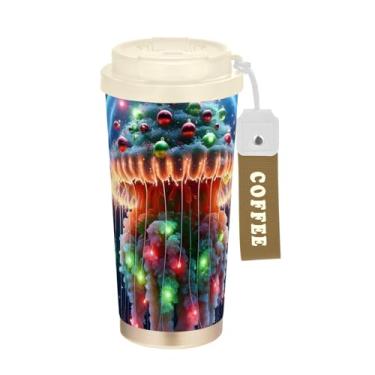 Imagem de TSENQUE Caneca de café de viagem 40 ml com canudo e tampa, copo de café de aço inoxidável à prova de vazamento para escritório, escola, festa, acampamento, água-viva de Natal engraçada