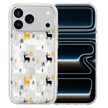 Imagem de MAYCARI Capa para iPhone 16 Plus, lindas árvores de Natal douradas, alces, transparente, magnética, compatível com MagSafe, capa protetora transparente à prova de choque para mulheres e meninas