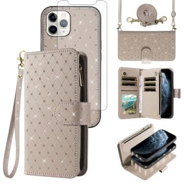 Imagem de Asuwish Capa tipo carteira compatível com iPhone 11 Pro 5.8 com zíper para celular e protetor de tela, alça transversal com glitter, suporte de cartão, capa para celular para iPhone11pro iPhone11 i XI
