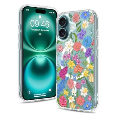 Imagem de Fsoole Capa magnética para iPhone 16 Plus [compatível com MagSafe] Design com estampa floral colorida, transparente, fina, à prova de choque, para mulheres e meninas