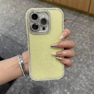 Imagem de HJZSZX Capa dupla face com tachas e tela cheia brilhante para iPhone 16 Pro, tudo incluído, luxuosa e cheia de doces (para iPhone 16 Pro/amarelo)