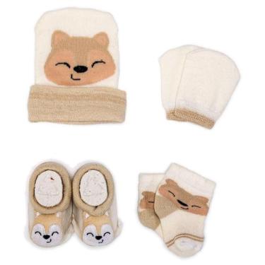 Imagem de Kit Touquinha Meia Luva Pantufa Enxoval Bebê Recém-Nascido Menino Mate