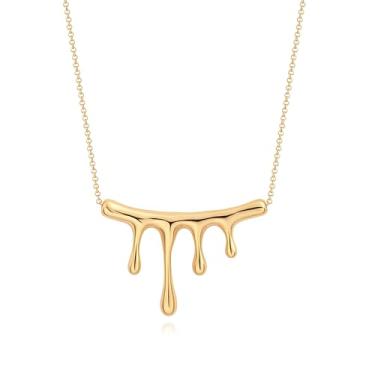 Imagem de CANEVINKA Colar feminino banhado a ouro 18 quilates, pingente de gota líquido, corrente ajustável minimalista com fecho de lagosta, joia elegante da moda boêmia