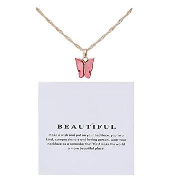 Imagem de Colar com pingente de borboleta de acrílico colorido, boêmio, ajustável, retrô, corrente de clavícula, inseto, animal, para mulheres, amigas, festa da amizade, joias para presente, 17.1 inches