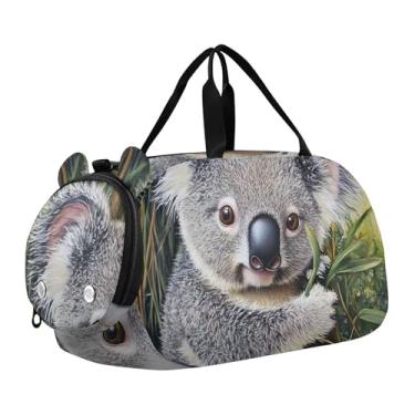 Imagem de Bolsa esportiva para meninos, lindo boneco de neve, inverno, fim de semana, para meninas, bolsa de viagem com alça de ombro, Lindas folhas verdes coala, Clássico
