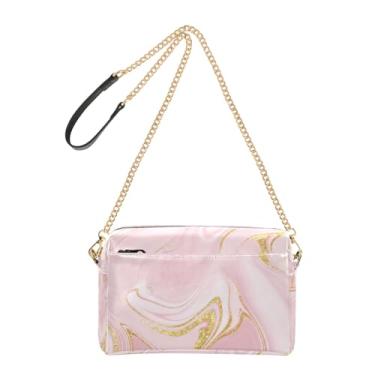 Imagem de Joitme Bolsa de ombro feminina arte transversal dourada rosa estética bolsa de telefone linda bolsa de ombro de couro PU alça de corrente