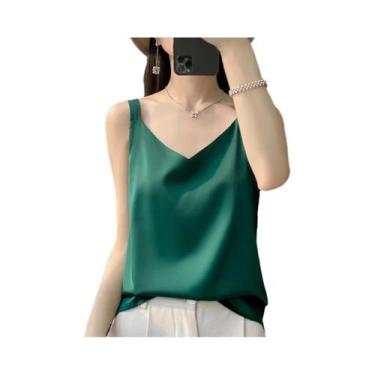 Imagem de Top Feminino De Seda Solto Com Decote Em V, Colete Fino De Acetato Sat