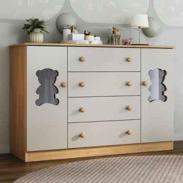 Imagem de Cômoda Infantil 125cm 2 Portas com Vidro e 4 Gavetas Teddy Multimóveis