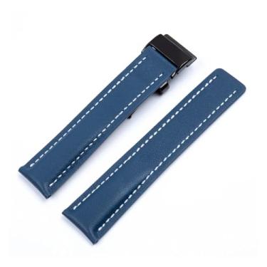 Imagem de SRDRK Pulseira de couro para Breitling SA Avenger Challenger Superocean Aviation Timing Yellow Wolf dobrável fivela de couro bovino 22/24 mm (azul bebê - 02,24 mm)