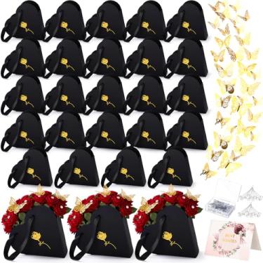 Imagem de Fullhawl 24 conjuntos de caixas de presente de flores em formato de coração para dia dos namorados com 72 borboletas douradas, 100 broches de flores e 24 cartões comemorativos para chá de panela de