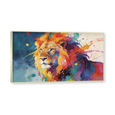 Imagem de NHLDZYH Moldura dourada. Arte abstrata de respingos de leão, pintura colorida de animais em tela, decoração de parede expressiva moderna para sala de estar ou escritório. A100. 40 x 72 cm-15,8 x 28,3