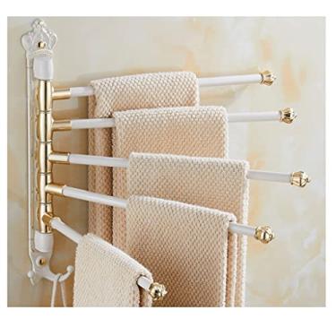 Imagem de Toalheiros brancos vintage para suporte de banheiro toalheiro giratório montado na parede, braço dobrável de liga premium, suporte giratório de barra de toalha organizador de armazenamento
