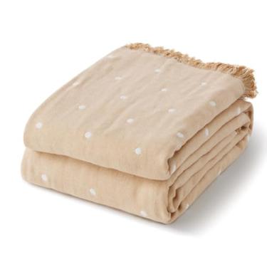 Imagem de RILIHO Cobertor de musselina 100% algodão para decoração de casa – Colcha clássica pontilhada estampada, cobertores de musselina para adultos, cobertor decorativo de tecido moderno para sofá, uso em